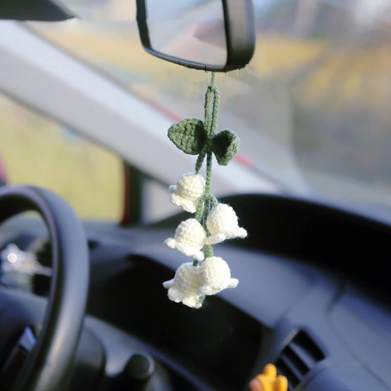 SCKUBMF Rear View Mirror Accessories Cute Car Accessories Aesthetic Handmade Knitted Rear View Mirror Pendant Ornament Kawaii Car Decor  for Car Cecorations Home Decorative Pendantscar Decorations - Image 1